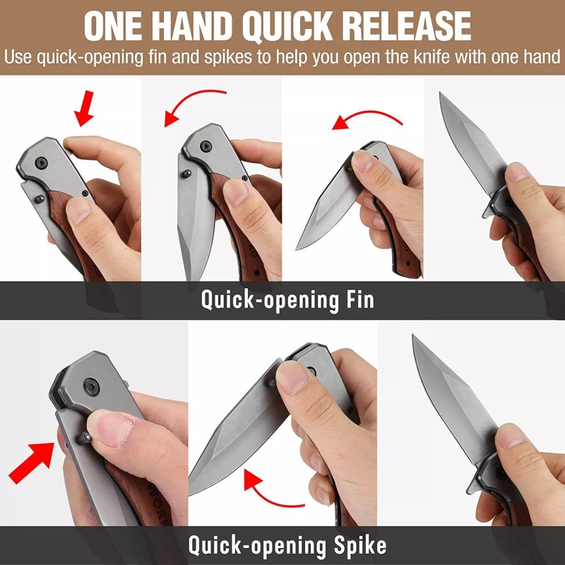 WORKPRO Folding Utility Knife & EDC Pocket Knife Wood Handle