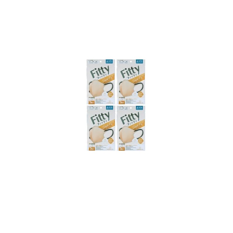 [タマガワエーザイ] (4個セット) フィッティ スタイルフィットプラス 立体 7枚入り ハニーベージュ×耳ゴムブラック ふつうサイズ マスク