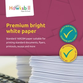 Hawksbill Paper 160GSM Multi-Purpose Card Paper – 50 Pack of Premium, Smooth & Crisp Bright White Printer A4 Card – Copier Paper for Home, Office & Stationery Use