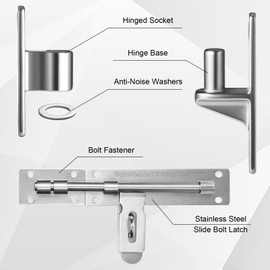 Heavy Duty Gate Hinges - AISI 304 Stainless Steel One-Piece Cast with Right-Handed Sliding Bolt Latch & Adjustable Silent Pads for Vinyl Gates, Farm Fence Gates, Courtyard Gate, Wood/Iron Fences Gates