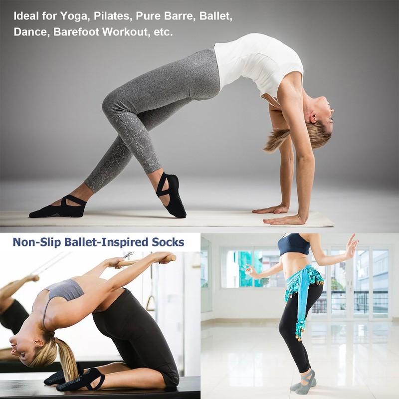 Yoga Socks for Women Non-Slip Grips & Straps, Ideal for