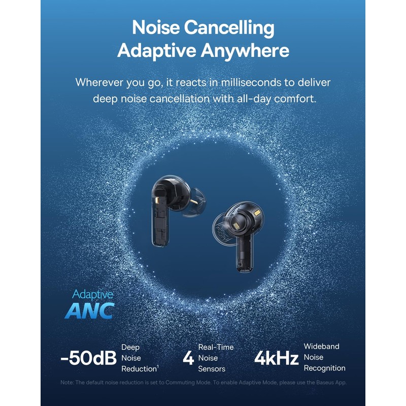 Baseus Bass BP1 Pro Noise Cancelling Wireless Earbuds, Real-Time Adaptive