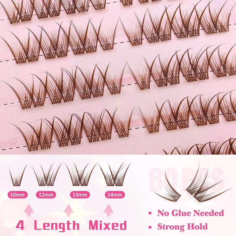 Selbstklebende Wimpern Cluster vorgeklebte Wimpernbüschel 80 Stück Brown Flauschiges C