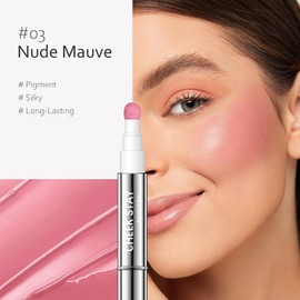 Rubor Líquido en Varita, Rubor Rostro Mate con Aplicador de Cojín Blush Líquido Cremoso Suave Acabado Brillante Natural Hidratante Mejillas Suaves Cosmética