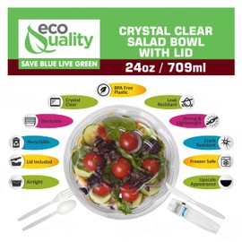 24oz Salad Bowls To-Go with Lids and Cutlery (100 Count) - Clear Plastic Disposable Salad Containers | Lunch, Salads, Fruits, Leak Proof, Airtight, Fresh, Meal Prep, Fork, | Rose Bowl Container (24oz)