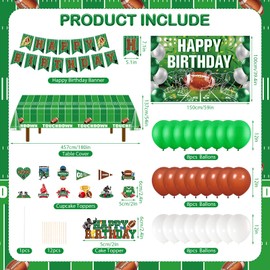 Football Birthday Party Decorations Football Sports Party Supplies Set Include Football Birthday Banner, Backdrop, Tablecloth, Football Theme Balloons, Cake&Cupcake Toppers for Football Sports Party