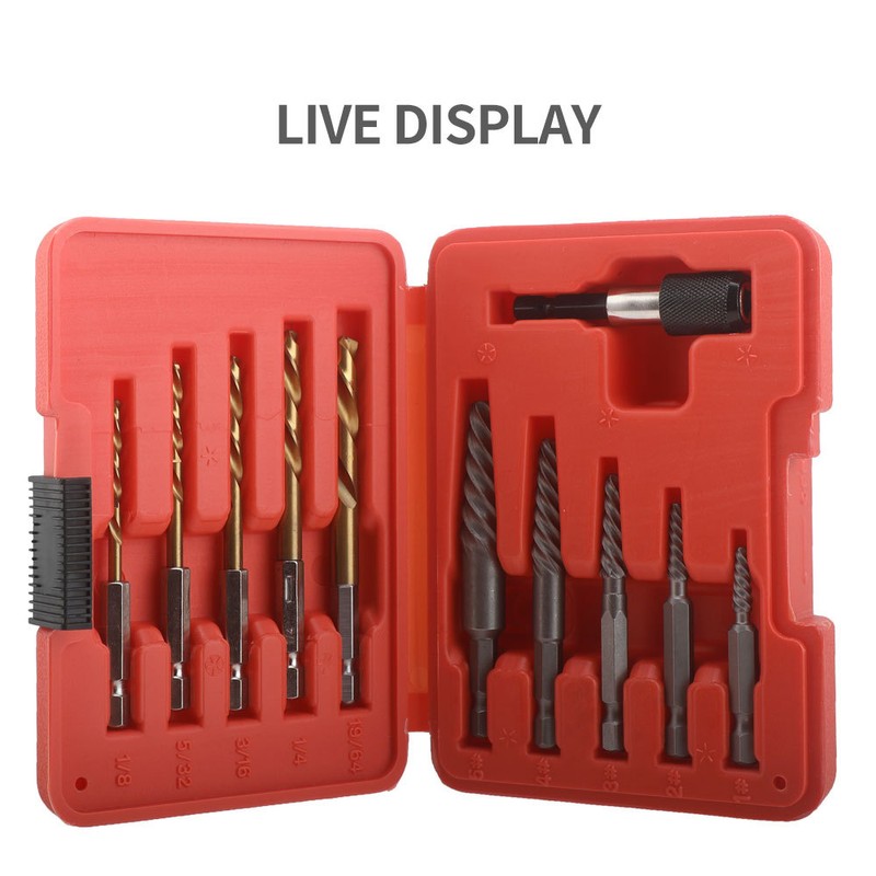 11Pcs Screw Extractor and Left Hand Drill Bits Set Included