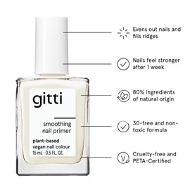 gitti Smoothing Nail Primer I Plant-based, Non-Toxic, 30-Free, Based On Natural Origin Ingredients, Cruelty-Free, Vegan I Strengthens Nails, Smooths and Evens Out Nail Surface, Clear (0.5 fl oz)