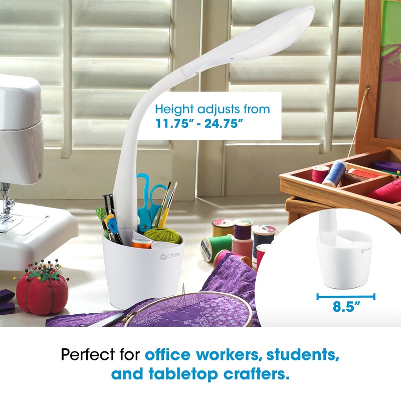 OttLite LED Desk Lamp Space Organizer with Flexible Neck Height