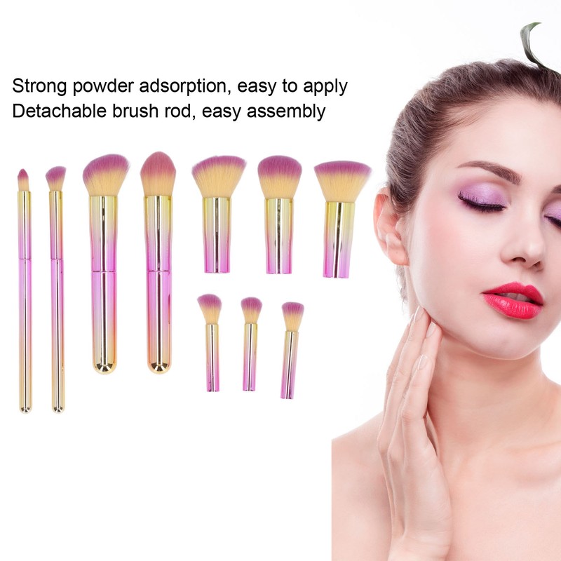 10PCS Travel Makeup Brushes Detachable Handle Powder Brush Set for