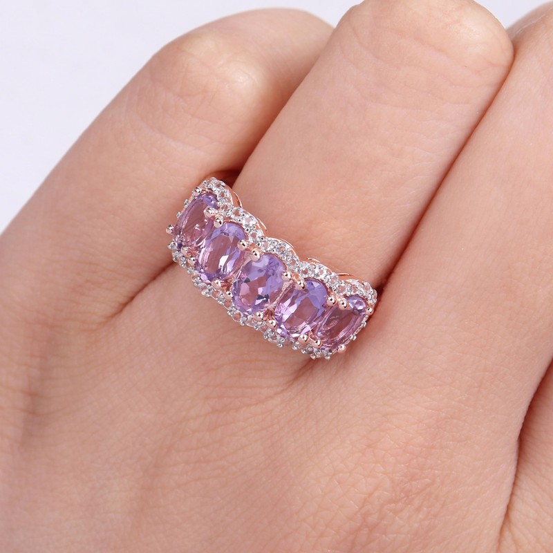 Abbie+Cleo Womens Oval Cut Purple Amethyst and White Topaz Gemstone