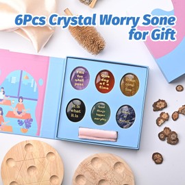 WHAL&YUNE Worry Stone for Anxiety, 6PCS Thumb Worry Stones, Hand Carved Gemstone Worry Stone with Inspirational Words Healing Stones and Crystals Sets for Yoga Meditation 1.8"