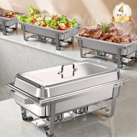Chafing Dishes for Buffet 4 Pack, 11QT [Large Size and Sturdy] Stainless Steel Food Warmers for Parties Buffet [Silver Colors] Catering Supplies Buffet Display
