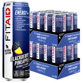 FITAID ENERGY, 200mg Natural Caffeine, Keto, Blackberry Pineapple, Optimum Performance Formula: BCAAs, Quercetin, Electrolytes, Omega-3s, 15 calories, Paleo, Vegan & Gluten-Free 12 Fl Oz (Pack of 24)