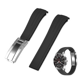 Kai Tian Tapered 22mm Silicone Curved Watch Strap, Curved End Rubber Black Watch Band Replacement, for Men Women with Classic Diving Buckle