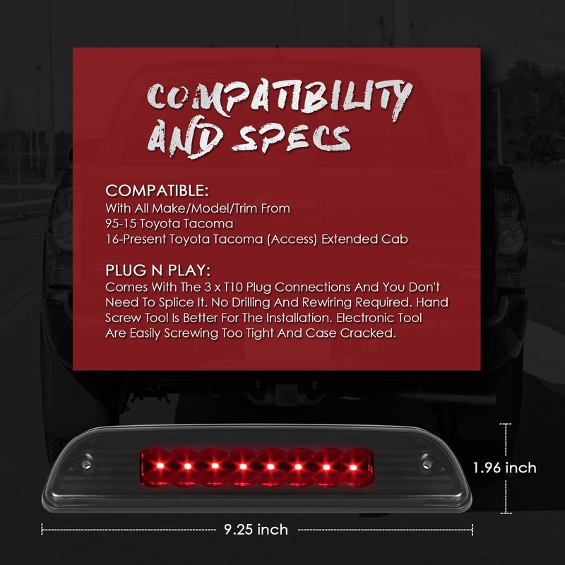 High Mount Stop Third Brake Light, Compatible with 1995-2016 Toyota