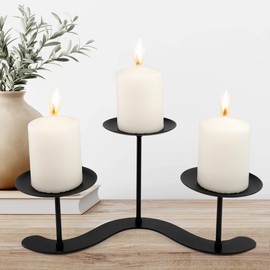 Black Iron Candelabra Candle Holder: Metal Candelabra Centerpiece Decor Candle Holder Stand for Pillar Candles (Candelabra 3)