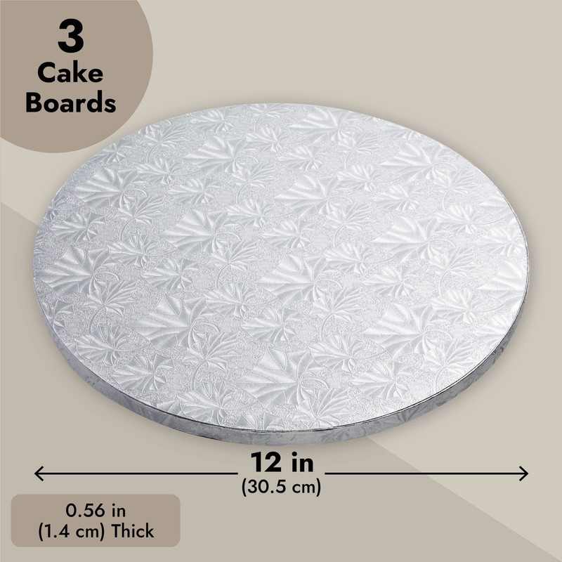 Juvale 3-Pack 12 Inch Cake Drum - Silver, Round, Corrugated