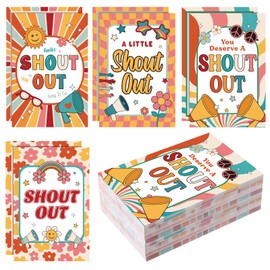Motiskyy 100 Pcs 4 x 6 Inch Groovy Shout out Cards 4 Styles Kudos Appreciation Recognition Reward Cards for Employees Teachers Students Staff Encouragement Postcard Back to School Work Bulletin Board