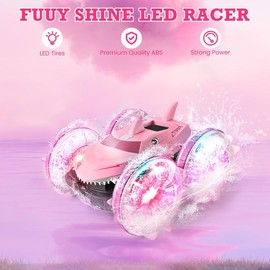 Amphibious Waterproof Remote Control Boat: RC Car Monster Truck with Lights 4WD Gesture Hand Controlled Water Beach Pool Toys Kids Gifts for Pool Toys - Color: Pink