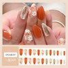 Flowers Press on Nails Almond Medium Fake Nails Orange Floral