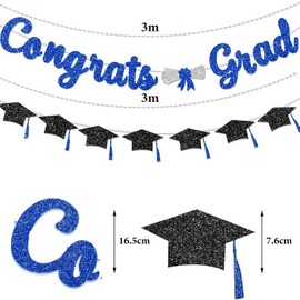 Yeomju Glitter Blue Congratulations Bachelor Decorations Banner, Blue and Black Congratulations Graduation with Tassel Decoration College High School Party
