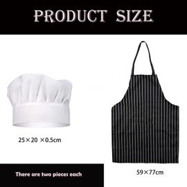 XZSKD 4pcs Chef hat, chefs hat,chef apron, for Adults Adjustable Bib Apron Anti-Fouling with Pockets Black and White Striped Unisex Suitable for Home Kitchen Gardening Cafes House