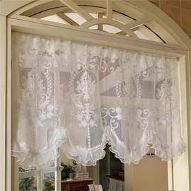 champracer Country House Style Short Curtain, Boho Short Vintage Lace Crochet Flowers Pattern Retro Bistro Curtain Short Curtains Small Window Curtain Kitchen Door with Tassel (1 Piece, W 110 x H 65