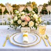Glowserve 50 Guests 350 PCS Disposable Plastic Plates Gold Dinnerware