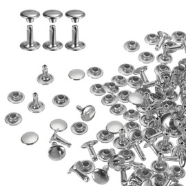HARFINGTON 60 Sets Double Cap Leather Rivets, 9x10mm Round Cap Tubular Metal Studs Leather Crafting Rivets for Fabric Belt Pet Collar Boot Bag Repair and Decoration, Silver