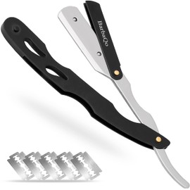 Straight Razor - Straight Razors for Men, BarbaQo Professional Barber Razor with 10 Sinlge Blades, 100% Stainless Steel Straight Razor for Close Shaving