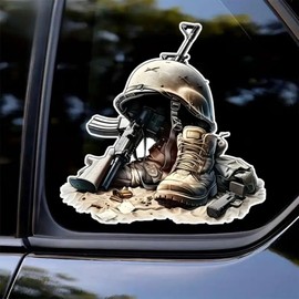 2pcs Military-Themed Stickers 5.12" x4.92”, Featuring Patterns of Combat Boots, Helmets, and Rifles, Self-Adhesive Vinyl Decals, Suitable for Cars, Trucks, Laptops, Walls and Motorcycles |#AZ241