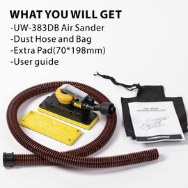 2-3/4" x 8" Dust-free Air Orbital Sander, 70 mm x 198 mm 1/8 in Orbit, 10,000 Max OPM Dust Bag Style with Extra Hook-Loop Pad and 15pcs (80/120/180/320/400) mesh sandpapers