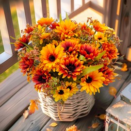 Guagb Fall Flowers Artificial for Decoration, 2 Pcs Fake Mums Silk Daisy Faux Bouquet Arrangements for Home Indoor Outdoor Table Room Wedding Party Fall Decor