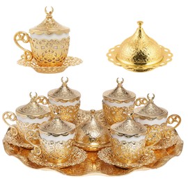 Alisveristime 27 Pc Turkish Greek Arabic Coffee Espresso Cup Saucer Set (Gelincik) Gold
