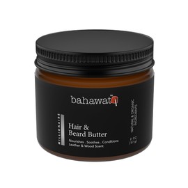 BAHAWAT Beard Butter for Men Leave-in Conditioner Leather, Sandalwood - Strengthen, Soften & Moisturize While Relieving Itch – Made in USA with Organic, Natural Ingredients Best Beard Butter -2 oz