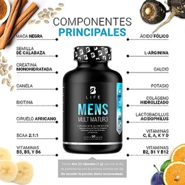 B Life Multivitamínico para Hombre 40+ | 90 Cápsulas con Vitaminas A, C, D, E y más Potenciadas con Calcio, Colágeno, Creatina y Probióticos para Vita