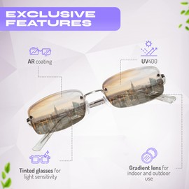 Fa.Beau.Lux Rimless Rectangle Sunglasses for Women Men Retro 90s Y2K Clear Mirror Blue Brown Shades- Small- Medium (Clear Mirror (Small))