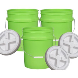 House Naturals 5 Gallon Lime Color Buckets- Pack of 3- Made in USA (5 Gallon, 3, Lime - White lids)