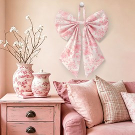 Suncalla 2 Pcs Pink Toile Chinoiserie Wreath Bow for Front Door