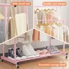 Calmootey Double Rod Clothing Garment Rack,Rolling Hanging Clothes Rack,Portable Clothes