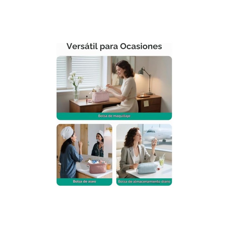 Bolsa de Maquillaje de Viaje, Algodón Acolchado, Neceser Grande para