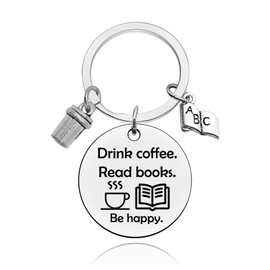 Book Lover Gifts Coffee Lover Gifts Keychain Book Themed Gifts Coffee Keychain Gifts for Bookworm Gifts for Readers Keychain for Reading Book Lovers Christmas Birthday Gifts for Bookworm Book lover