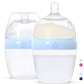 INTTERO Anti-Colic Formula Making Dispenser Baby Bottles, 6oz with Flow 1 Nipples, 2pk, Cute Blue — Formula Container to go Dispenser on The go — PopYummy Mixie Baby Brezz