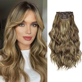 QUEENTAS Brown Clip in Hair Extensions for Women Curly Passion Hairpieces (22inch, 4pcs)