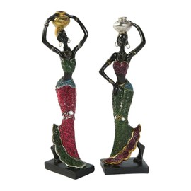 WINOMO 2 Pieces African Lady Sculpture Tribal Lady Figure Statues Resin Craft Collection Statue Vintage Desktop Ornaments