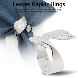 Lazycloud Leaf Napkin Rings 6,Leaves Napkin Rings for Table Setting,Metal Leaf Napkin Holder Rings for Party Silver