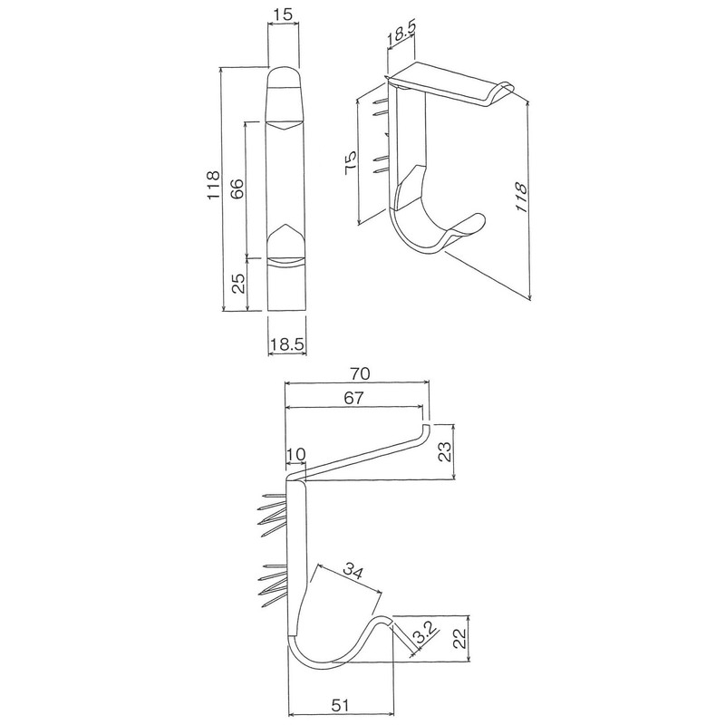 Berg M-637 Wall Hook Hat Hook Double Natural