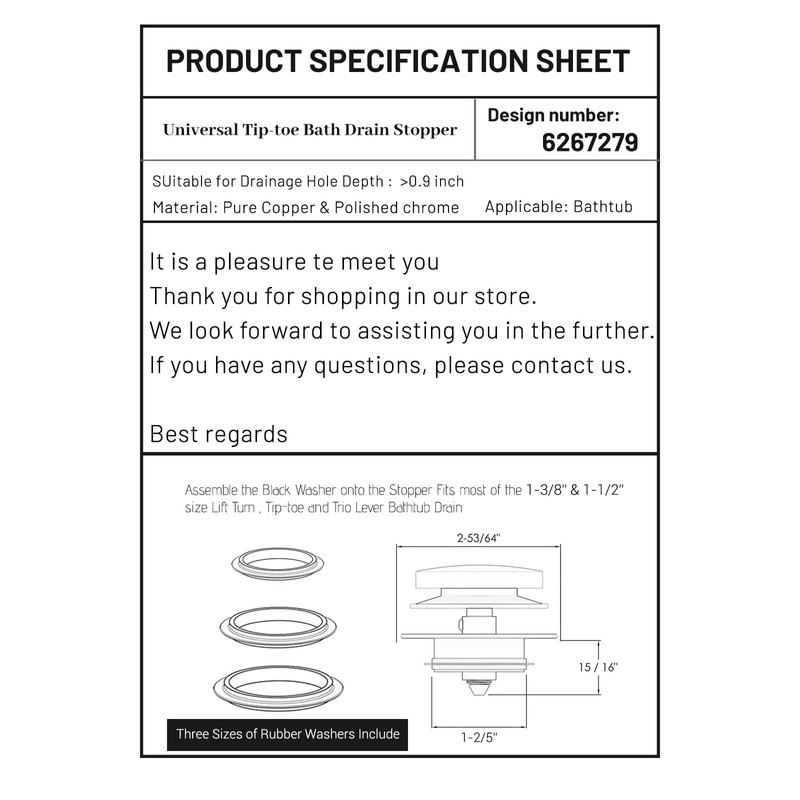 Bathtub Plug Replacement，Drain Stopper for Shower，Pop Up Drain Stopper for