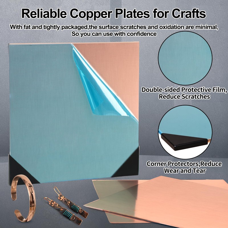 Adrattnay 6-Pack 99.9% Pure Copper Sheets Metal 6 "x 6",